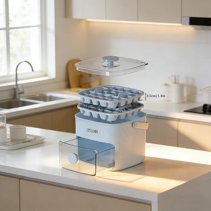 Portable Ice Cube Tray with Lid & Bin
